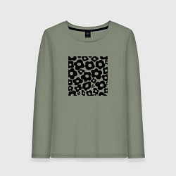 Лонгслив хлопковый женский Абстрактный черный цветочный узор, цвет: авокадо