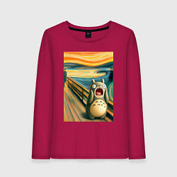 Лонгслив хлопковый женский Тоторо кричит - мем нейросеть, цвет: маджента