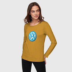 Лонгслив хлопковый женский Volkswagen logo blue, цвет: горчичный — фото 2