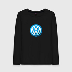 Лонгслив хлопковый женский Volkswagen logo blue, цвет: черный