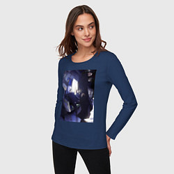 Лонгслив хлопковый женский Магическая битва Сатору Годзё Сугуру Гэто, цвет: тёмно-синий — фото 2