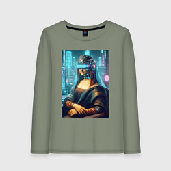 Лонгслив хлопковый женский Gioconda - cyberpunk ai art fantasy, цвет: авокадо