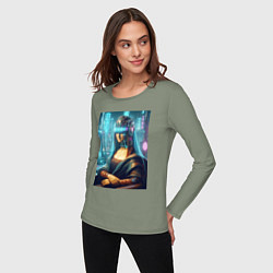 Лонгслив хлопковый женский Gioconda - cyberpunk ai art fantasy, цвет: авокадо — фото 2