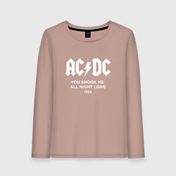 Лонгслив хлопковый женский AC DC - You shook me all night long 1980, цвет: пыльно-розовый