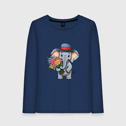 Лонгслив хлопковый женский Слон в шляпе, цвет: тёмно-синий