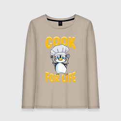 Лонгслив хлопковый женский Готовить всю жизнь, цвет: миндальный