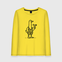 Женский лонгслив Забавный гусь в плавках с коктейлем на море отпуск