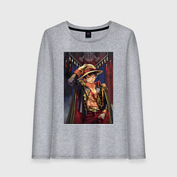 Лонгслив хлопковый женский Ван-Пис Луффи Монки Д арт, цвет: меланж