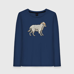Лонгслив хлопковый женский Волк в шкуре овцы, цвет: тёмно-синий