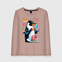 Лонгслив хлопковый женский Пончик для пингвина, цвет: пыльно-розовый