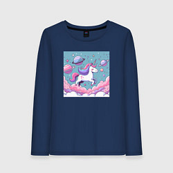 Женский лонгслив Милый сказочный единорог в космосе