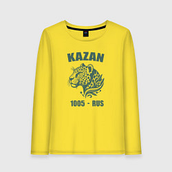 Лонгслив хлопковый женский Город Казань 1005 год снежный барс ретро стиль, цвет: желтый