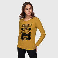 Лонгслив хлопковый женский Nirvana grunge rock, цвет: горчичный — фото 2