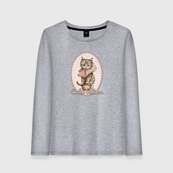 Лонгслив хлопковый женский Милый котенок в винтажном стиле, цвет: меланж