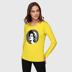 Лонгслив хлопковый женский Ретро -лицо девушки шестидесятых, цвет: желтый — фото 2