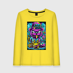 Лонгслив хлопковый женский Сказочные монстры в ярких неоновых красках, цвет: желтый