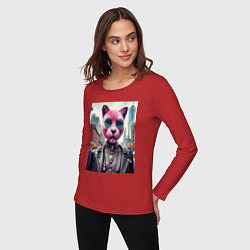 Лонгслив хлопковый женский Модная кошечка из Нью-Йорка, цвет: красный — фото 2