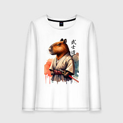 Лонгслив хлопковый женский Capybara samurai - ai art fantasy, цвет: белый