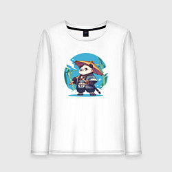 Лонгслив хлопковый женский Панда самурай, цвет: белый