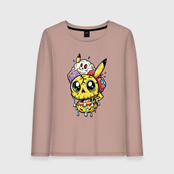 Лонгслив хлопковый женский Пикачу треснутый зомби, цвет: пыльно-розовый