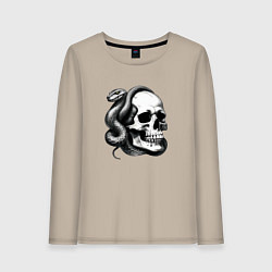 Лонгслив хлопковый женский Змея и череп, цвет: миндальный