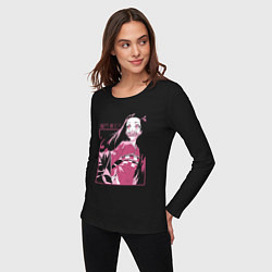 Лонгслив хлопковый женский Клинок рассекающий демонов милая Незуко в розовом, цвет: черный — фото 2