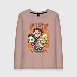 Лонгслив хлопковый женский Тандзиро Незуко Инозука и Зеницу Клинок рассекающи, цвет: пыльно-розовый
