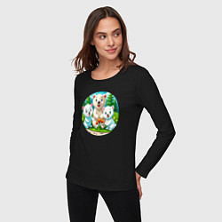 Лонгслив хлопковый женский Белые медведи летом, цвет: черный — фото 2