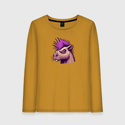 Лонгслив хлопковый женский Панк капибара с ирокезом, цвет: горчичный
