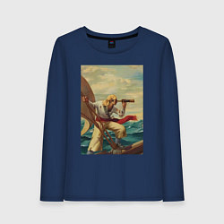 Лонгслив хлопковый женский Моряк и подзорная труба, цвет: тёмно-синий