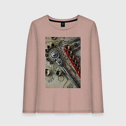 Лонгслив хлопковый женский Трещотка ключ и чертеж, цвет: пыльно-розовый
