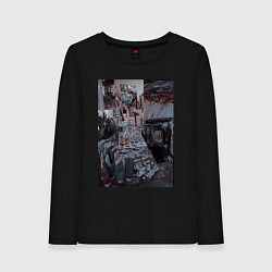 Лонгслив хлопковый женский Художественный творческий беспорядок, цвет: черный