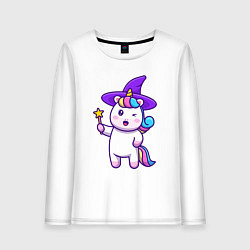 Лонгслив хлопковый женский Фея единорожка, цвет: белый