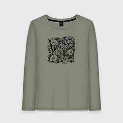 Лонгслив хлопковый женский Современная абстрактная природа и цветы, цвет: авокадо