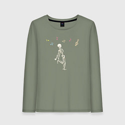 Лонгслив хлопковый женский Танцующий скелетик, цвет: авокадо