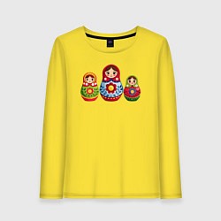 Лонгслив хлопковый женский Три ярких матрёшки, цвет: желтый