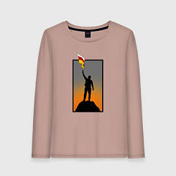 Лонгслив хлопковый женский Человек с осетинским флагом, цвет: пыльно-розовый