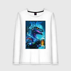 Лонгслив хлопковый женский Cyber beersaur with a mug of beer, цвет: белый