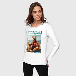 Лонгслив хлопковый женский Медведи тоже любят пиво - слоган, цвет: белый — фото 2