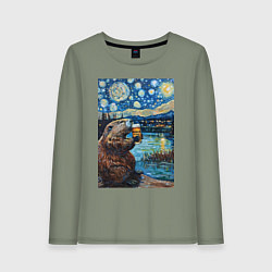 Лонгслив хлопковый женский Бобр курва польский, цвет: авокадо
