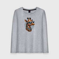 Лонгслив хлопковый женский Портрет жирафа в черных очках, цвет: меланж