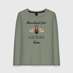 Лонгслив хлопковый женский Гусси - пчела в стиле гучи, цвет: авокадо