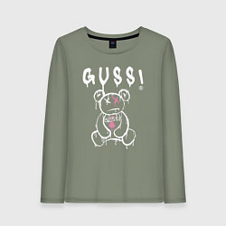 Лонгслив хлопковый женский Гусси - мишка с гусем, цвет: авокадо