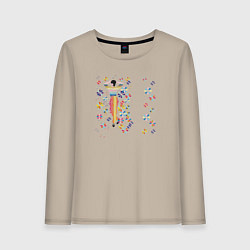 Лонгслив хлопковый женский Девушка в цветах, цвет: миндальный
