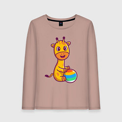 Лонгслив хлопковый женский Жираф играет в мяч, цвет: пыльно-розовый