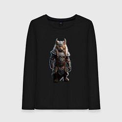 Лонгслив хлопковый женский Кот викинг, цвет: черный