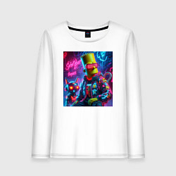 Лонгслив хлопковый женский Барт Симпсон с котом роботом - нейроарт, цвет: белый