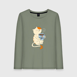 Лонгслив хлопковый женский Кошачье чаепитие, цвет: авокадо