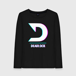 Лонгслив хлопковый женский Deadlock в стиле glitch и баги графики, цвет: черный