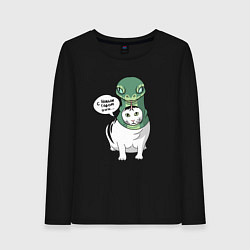 Лонгслив хлопковый женский С Новым годом - кот змея, цвет: черный